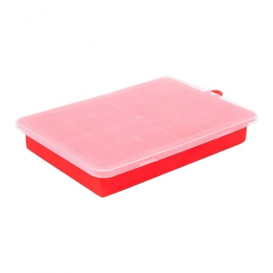 Forma Para Gelo em Silicone Com Tampa 20cm Vermelho 24 Cubos
